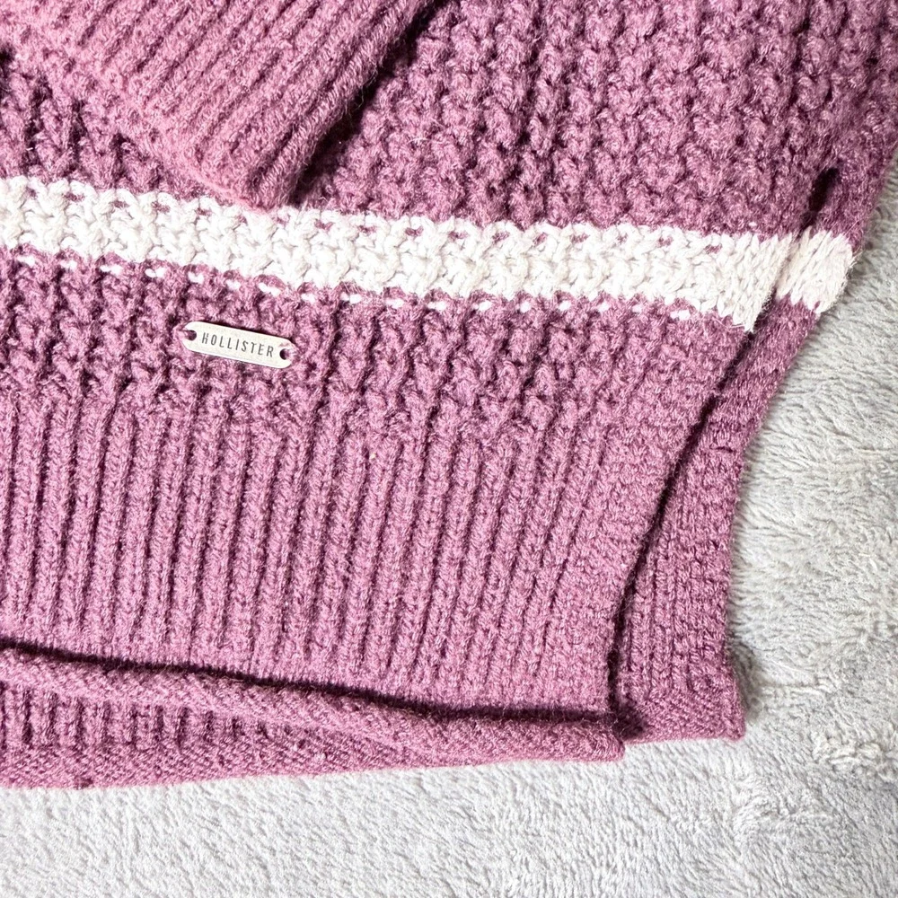 Hollister Womens Small Waffle Knit Striped Sweater Maroon White Pullover